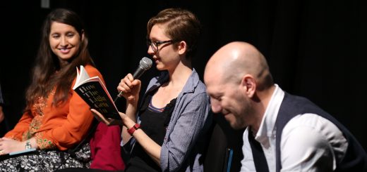Photograph by Izzy Brittle taken at the Northern Short Story Festival 2018. L-R: C.G. Menon, Clare Fisher and Kit Caless.