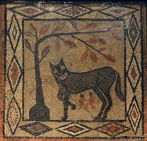 Mosaic depicting the She-wolf with Romulus and Remus, from Aldborough, about 300-400 AD ©Leeds Museums & Galleries