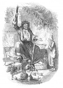 From an antique Charles Dickens book and shows the Ghost of Christmas Present along with Mr. Scrooge, from the story A Christmas Carol.  Thegraphicsfairy.com